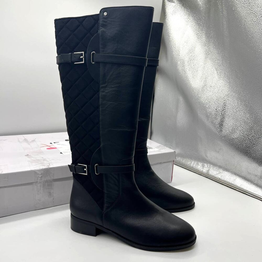 Isaac Mizrahi Live! Quilted Leather Riding Boot Womens Size 9.5W Black
